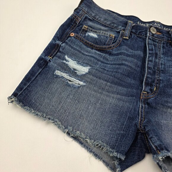American Eagle Cut Off Button Fly Jean Shorts Jorts Womens 10 Distressed Cotton - Picture 3 of 11